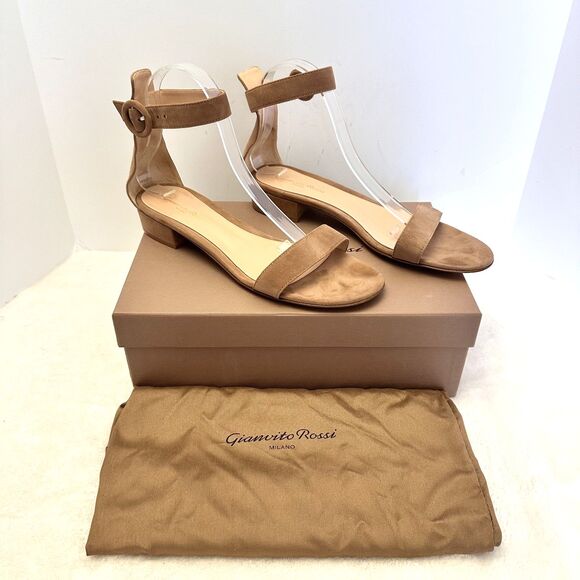 Gianvito Rossi Portofino Beige Suede Buckle-Fastening Sandals Sz 10 Italy $ 795 - Picture 5 of 16